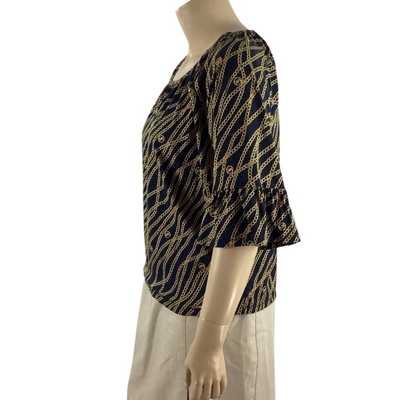 Michael Michael Kors Chain Print Scoop Neck Top Navy Gold Logo 1X - Picture 4 of 7